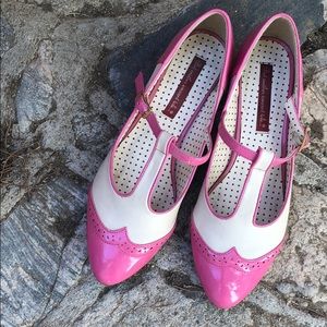 b.a.i.t Bright Pink T-Strap Retro Kitten Heels